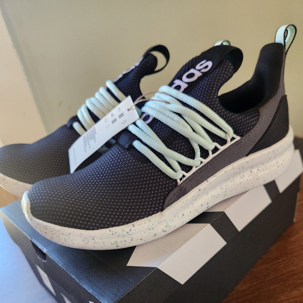 Adidas Lite Racer Black with Mint Blue Size 6.5 Youth, fits 8 women's.